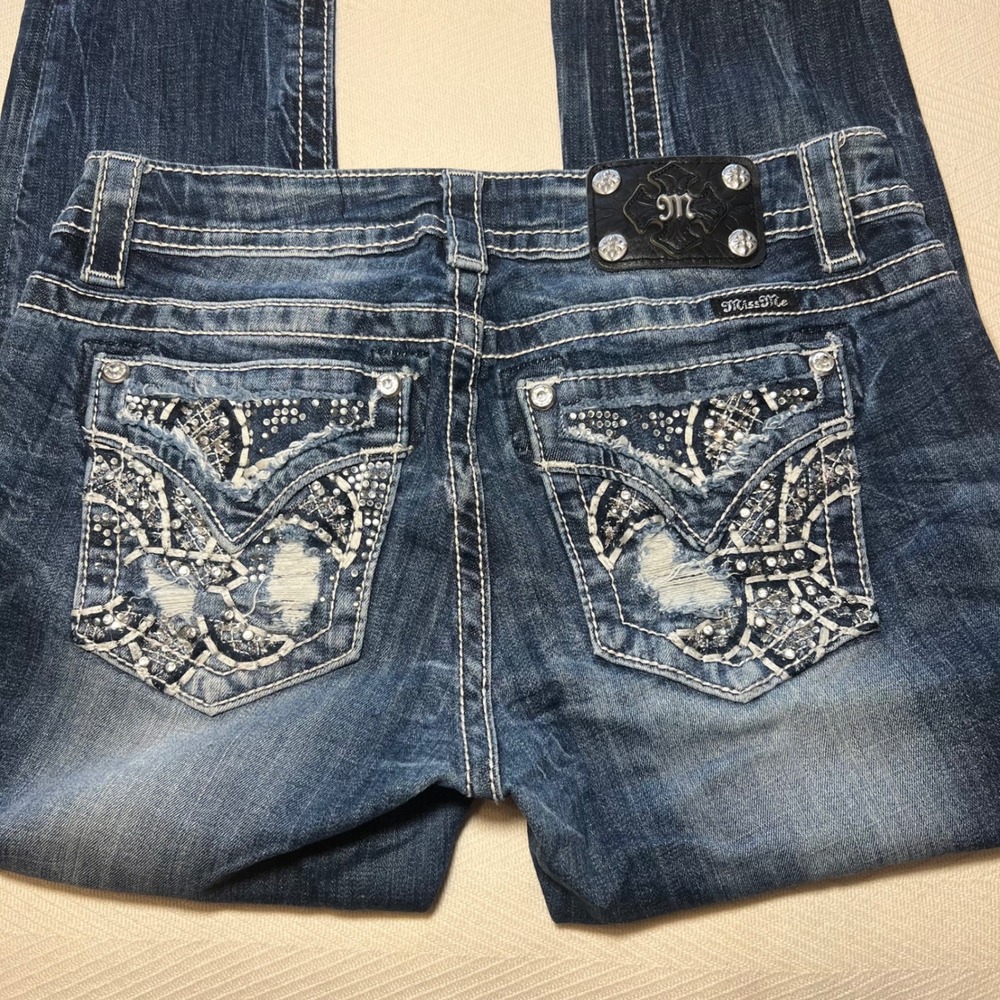 Miss Me Easy Skinny Y2K 2000s Dark Wash Thick Stitch Low Rise Size 27 - Picture 10 of 10